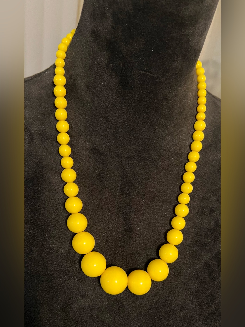 Vintage Yellow Beaded Statement 22 Necklace  Brand